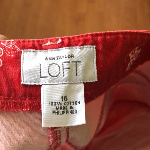 LOFT Red Printed Cotton Pants - Picture 3 of 3